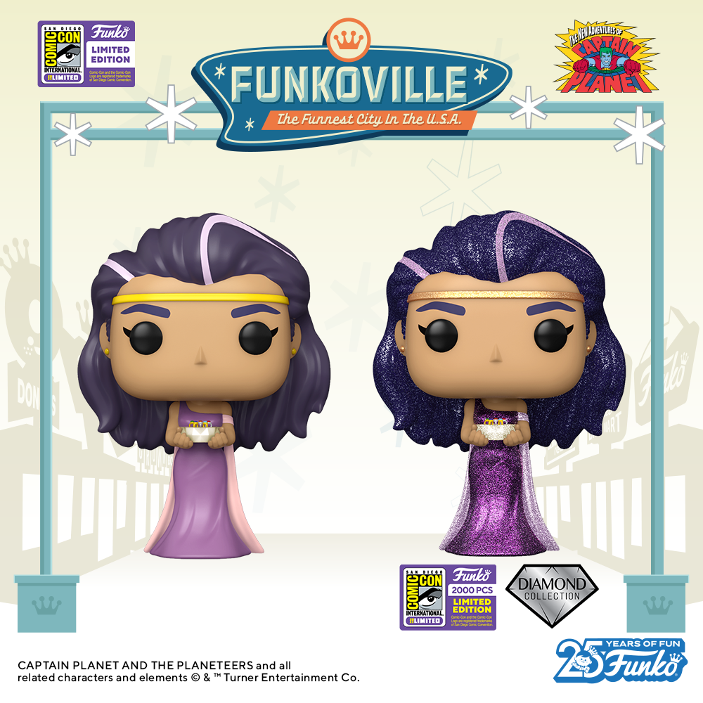 Tree huggers and Captain Planet fans will love the 2023 SDCC-exclusive Pop! Gaia in her purple gown and the Diamond edition, glitter variant, Pop! Gaia.